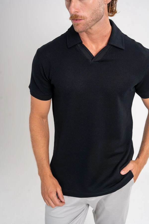 Camisa Polo Rich Tricô Texturizada Sem Botão - Linha Rich