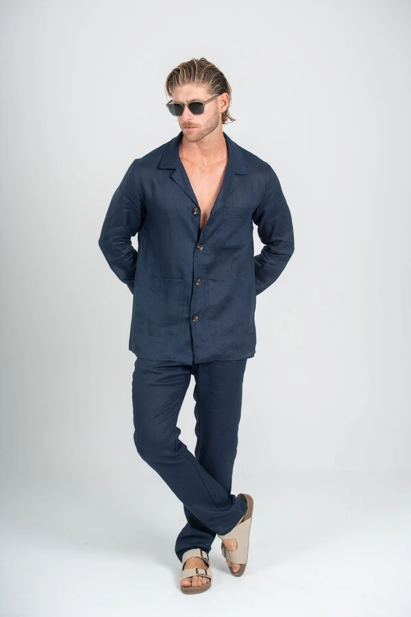 Conjunto Linen Monte Carlo Azul Escura e Calça Amalfi Azul Escura
