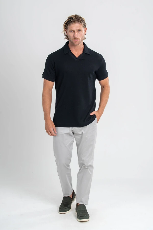 Camisa Polo Rich Tricô Texturizada Sem Botão - Linha Rich