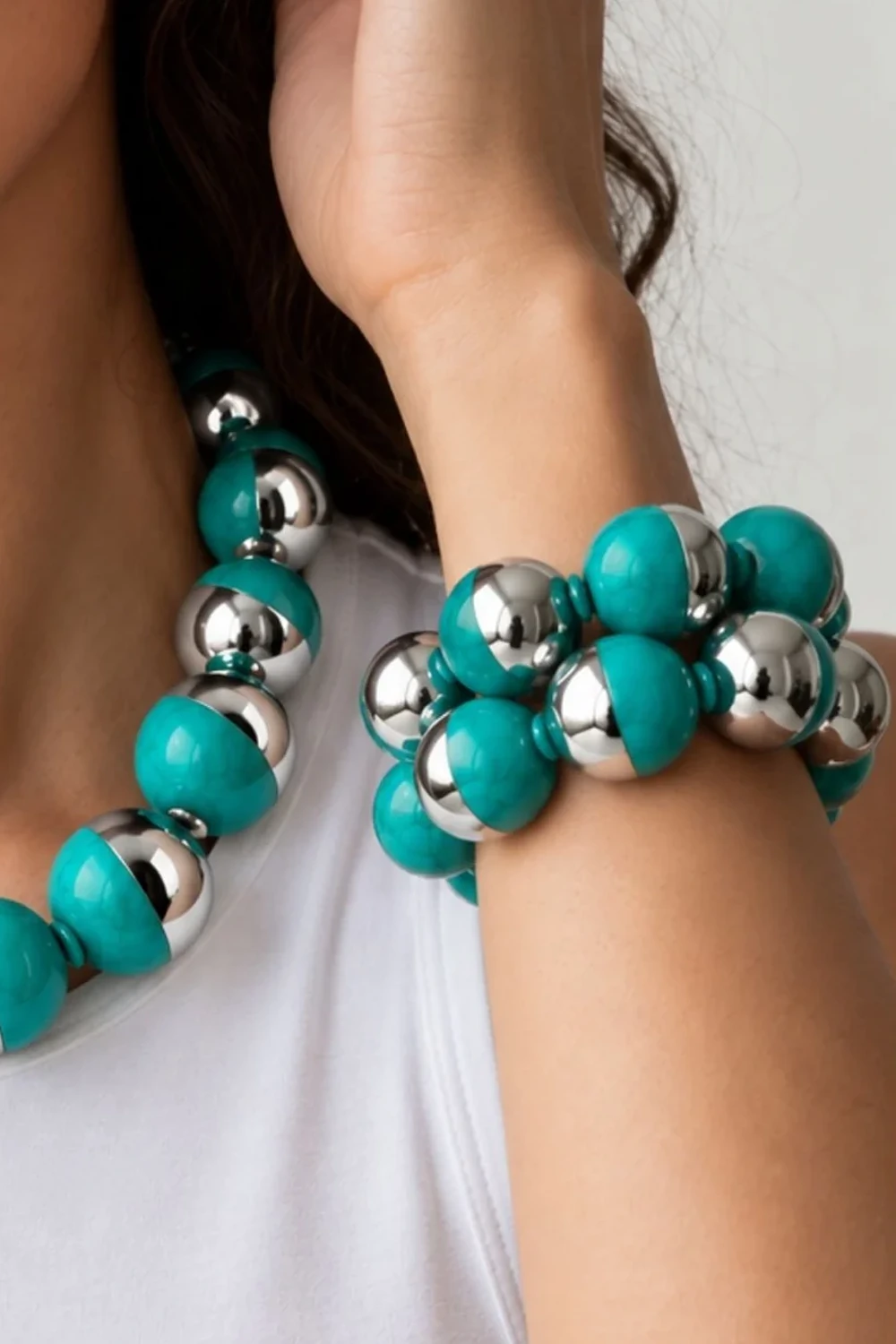 Foto Kit Pulseiras Esferas Turquesa com Prateado