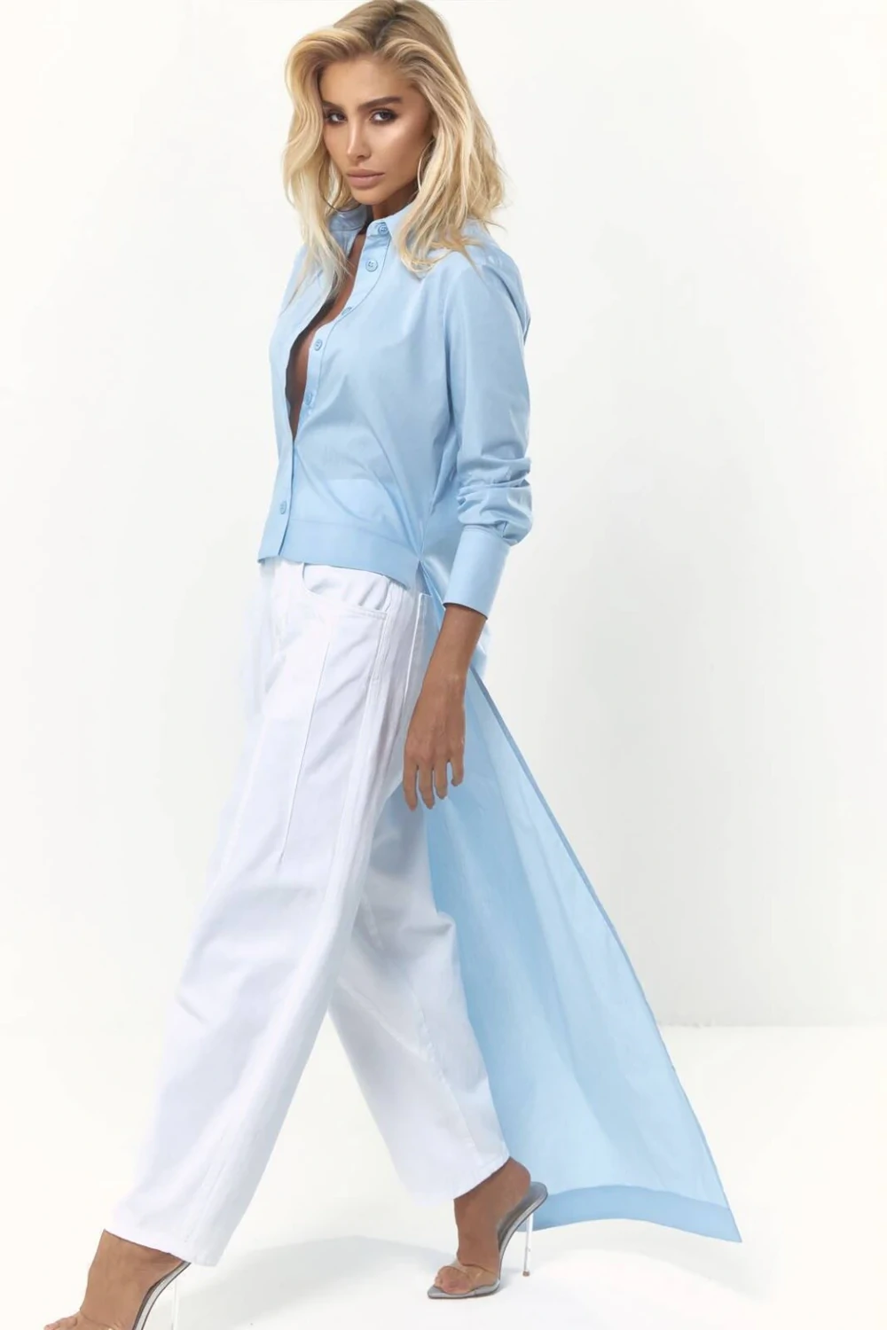 Foto Camisa Cropped Tricoline com Calda Azul