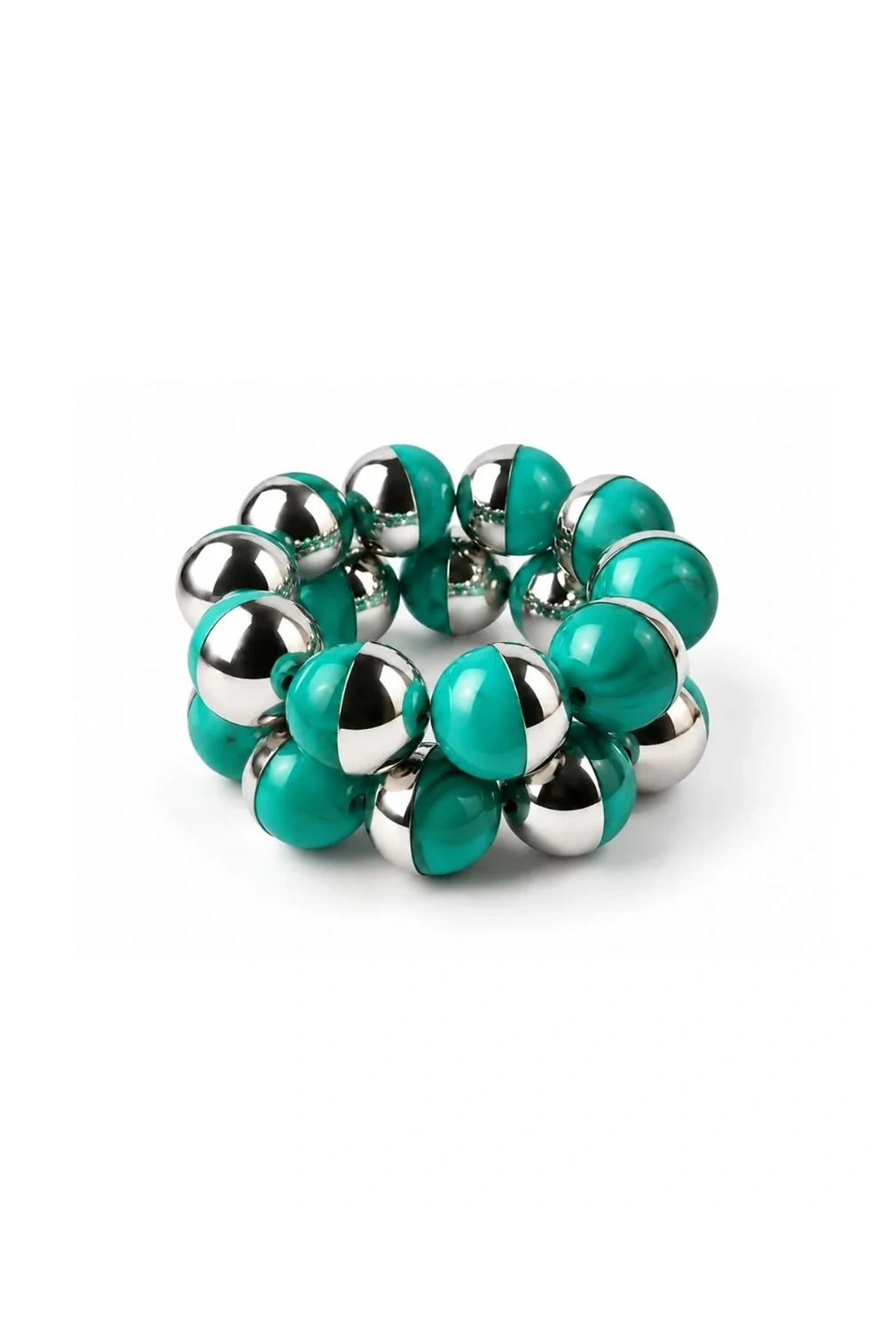 Foto Kit Pulseiras Esferas Turquesa com Prateado
