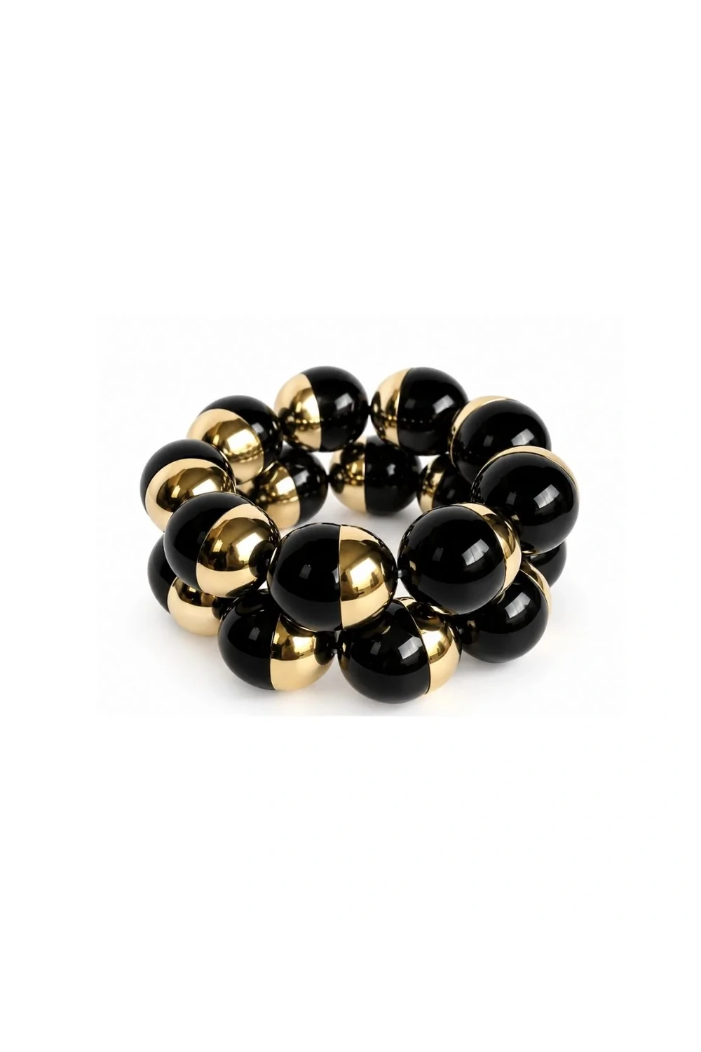 Foto Kit Pulseiras Esferas Pretas Dourada