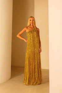 Vestido Um Ombro Só Paetês Dourado