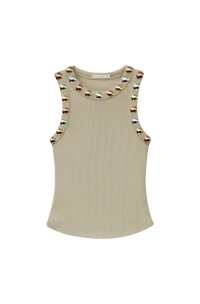 Regata Canelada Areia Detalhe Tachas