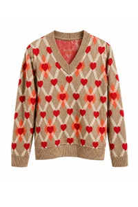 Blusa Tricô Corações Bege Taupe