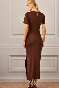 Vestido Midi Jersey Rayon Marrom