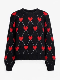 Blusa tricô Argyle Coraçöes