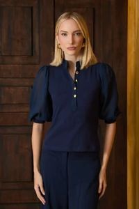 Blusa Manga Botões Decote