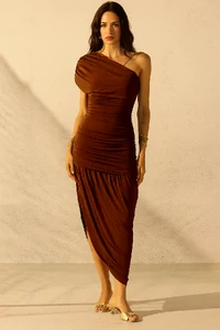 Vestido Jersey Drapeado Um Ombro