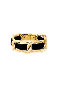Pulseira Corrente Couro Preta