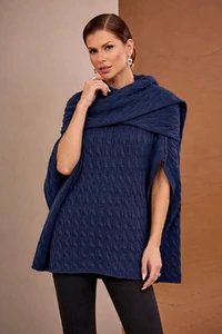 Poncho Trança Cachecol Marinho