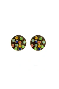 Brinco marrom com Pedras Coloridas