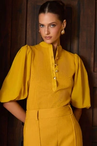 Blusa Manga Botões Decote