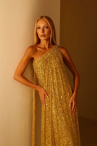 Vestido Um Ombro Só Paetês Dourado