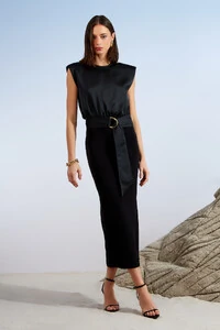 Vestido Midi Mix Sem Manga