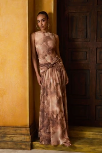 Vestido Longo Pala Drape Estampa Nuance