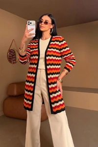 Cardigan Zig Zag em Tricô com Lurex