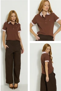 Camisa Polo com Bordado Marrom
