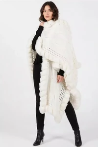 Poncho Capa Lã com Pêlo Off White