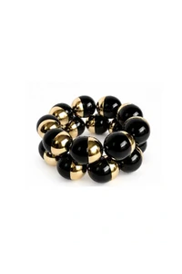 Kit Pulseiras Esferas Pretas Dourada