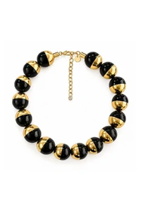 Colar Curto Esferas Preto com Dourado