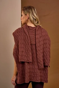 Poncho Trança Cachecol Marrom