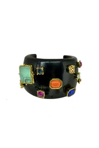 Bracelete Preto Pedras e Cristais Coloridos