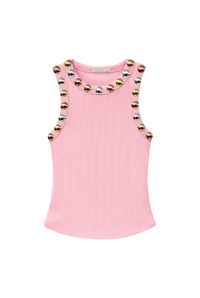 Regata Canelada Rosa Detalhe Tachas