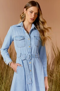 Chemisie Midi Jeans Cinto Jeans