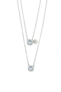 Colar Escapulário Ponto de Zircônia Flora Prateado