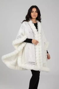 Poncho Capa Lã com Pêlo Off White