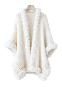 Poncho Capa Lã com Pêlo Off White