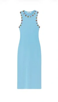 Vestido Midi Canela Azul Detalhe Tachas