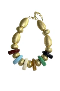 Colar Curto Ouro Velho Resinas Color