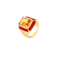 Anel Esmaltado com Cristal Retangular