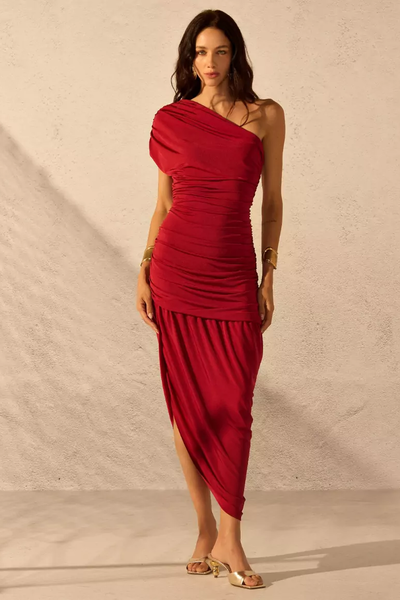 Foto Vestido Jersey Drapeado Um Ombro