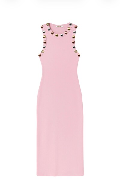 Foto Vestido Midi Canela Rosa Detalhe Tachas