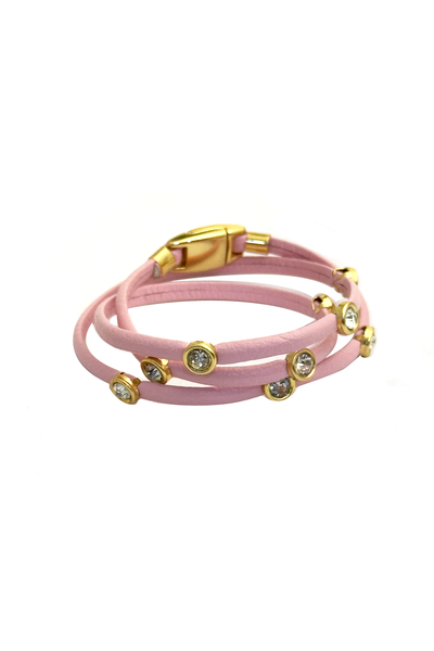 Foto Pulseira Couro Rosa Cristais