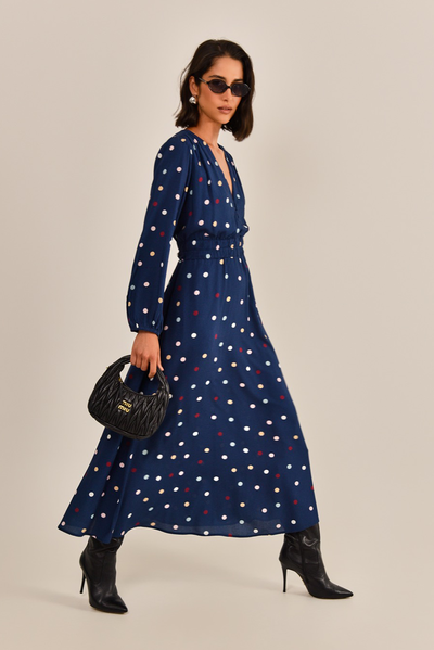 Foto Vestido Ashley Viscose Estampa Poá