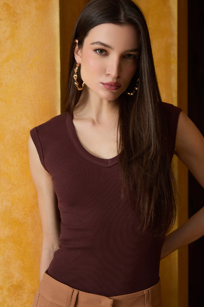 Foto Blusa Ribana Decote V Marrom