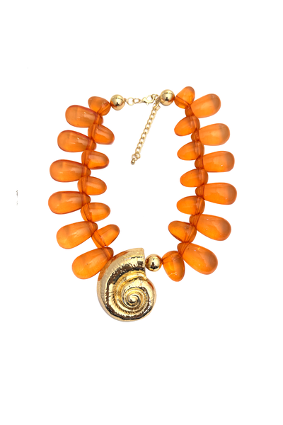 Foto Colar Curto Gotas Resina Pingente Concha