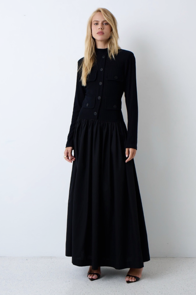 Foto Vestido Longo Malha Canelada Tricoline