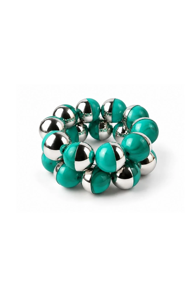 Foto Kit Pulseiras Esferas Turquesa com Prateado
