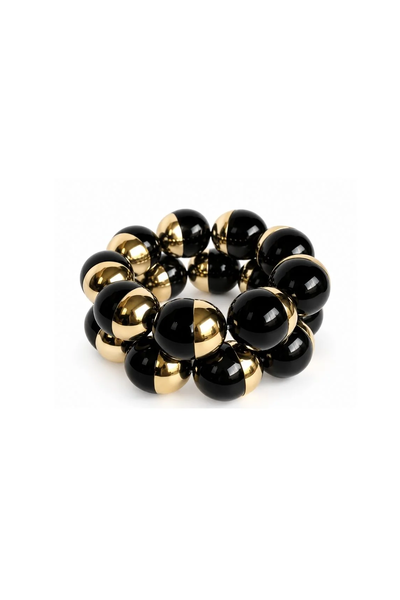Foto Kit Pulseiras Esferas Pretas Dourada