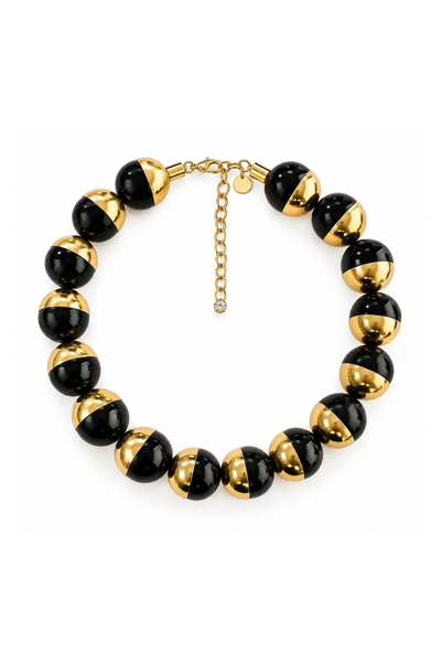 Foto Colar Curto Esferas Preto com Dourado