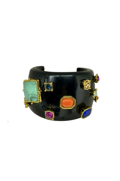 Foto Bracelete Preto Pedras e Cristais Coloridos