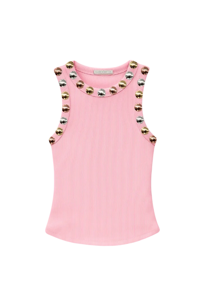 Foto Regata Canelada Rosa Detalhe Tachas