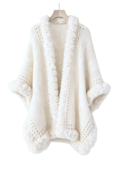 Foto Poncho Capa Lã com Pêlo Off White