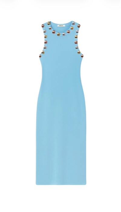 Foto Vestido Midi Canela Azul Detalhe Tachas